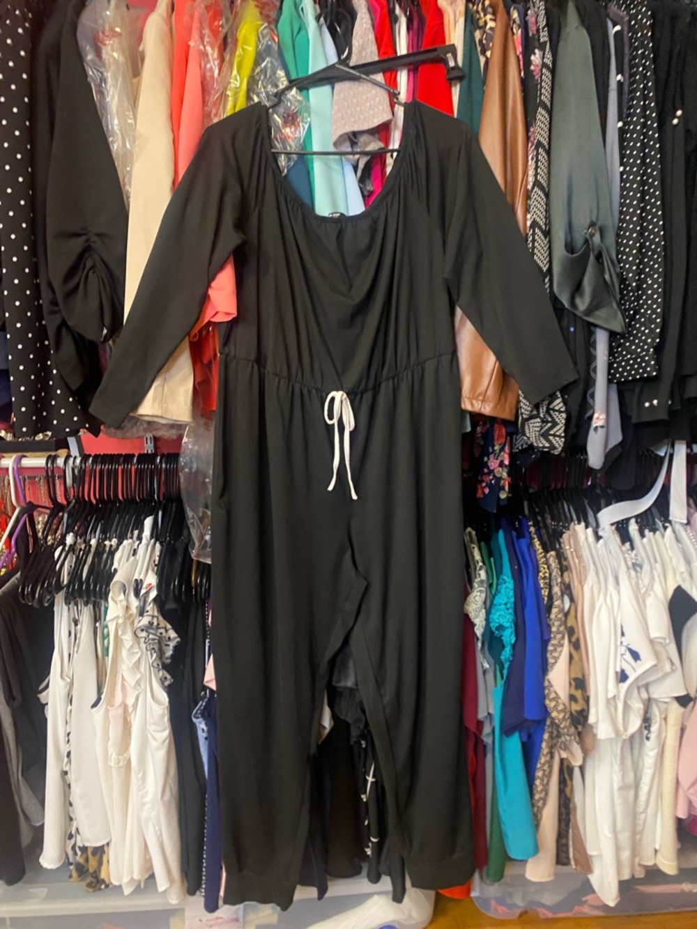 SHEIN Black Long Sleeve Drawstring Jumpsuit